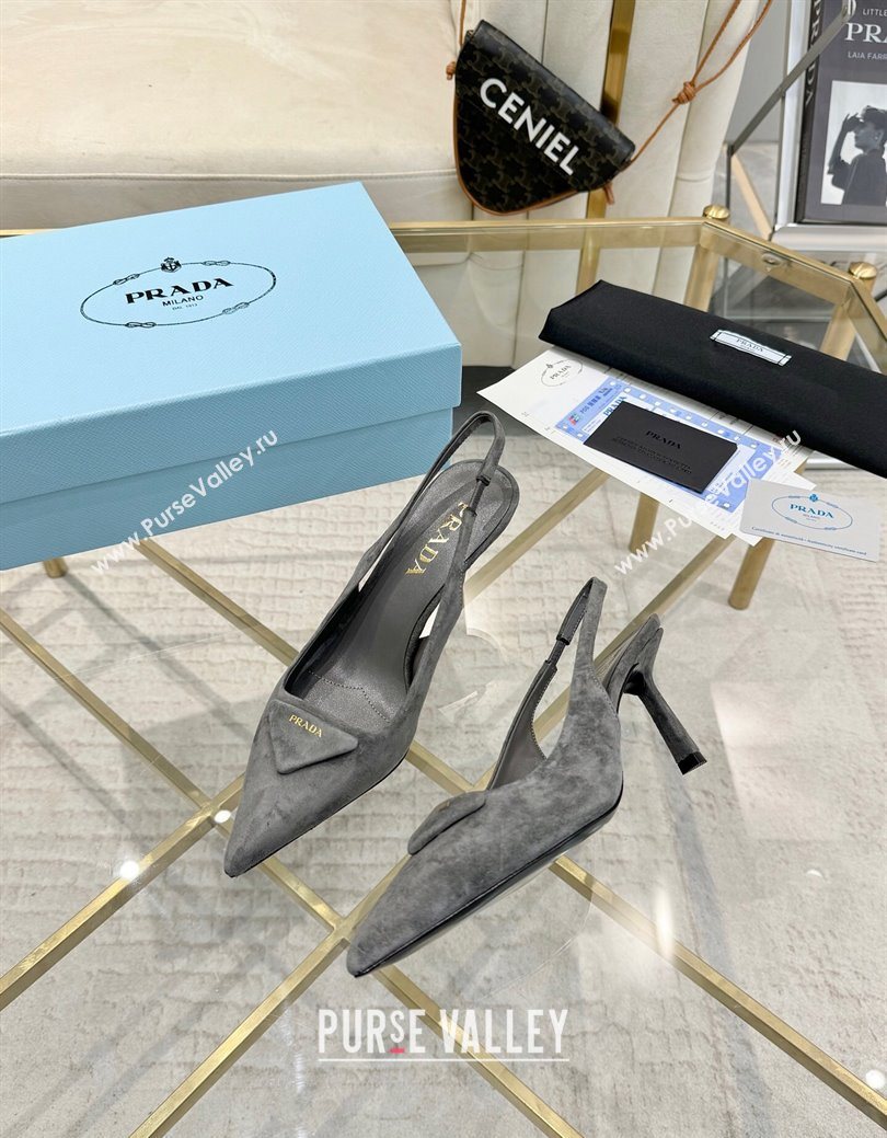 Prada Suede Slingback Pumps 7.5cm Grey 2025 1I901M (MD-251027135)