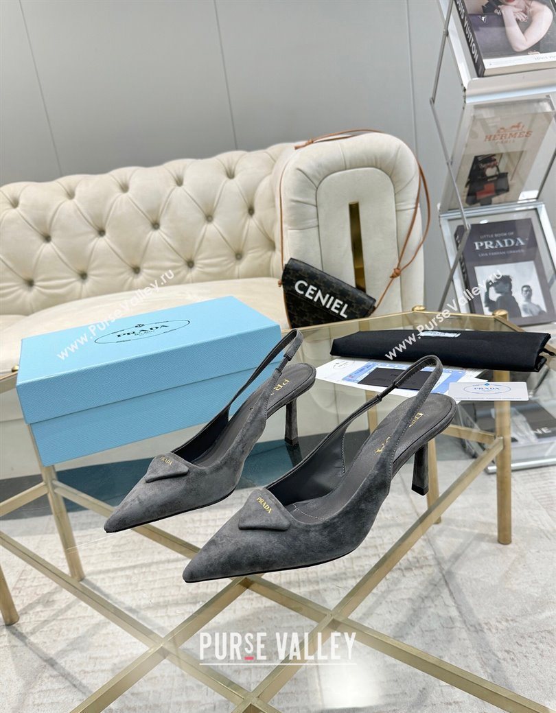Prada Suede Slingback Pumps 7.5cm Grey 2025 1I901M (MD-251027135)
