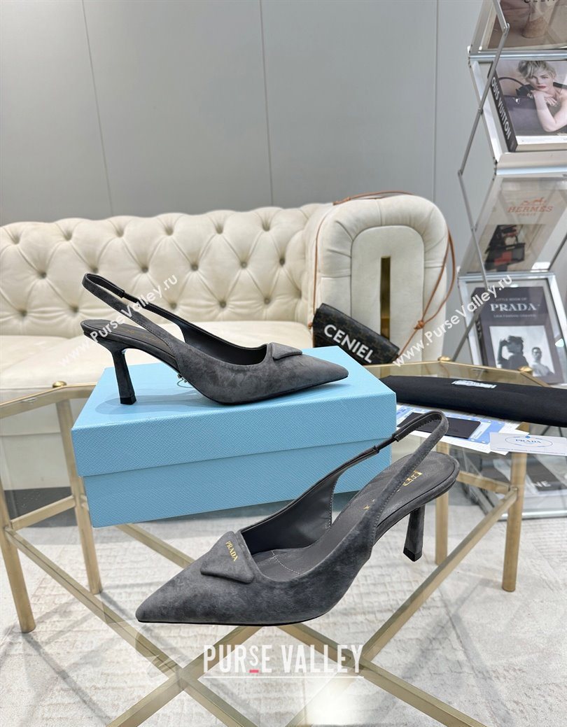 Prada Suede Slingback Pumps 7.5cm Grey 2025 1I901M (MD-251027135)