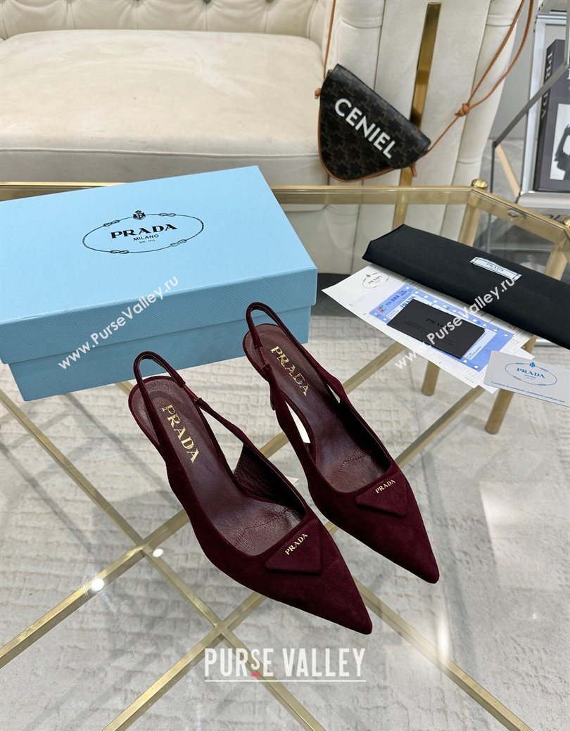 Prada Suede Slingback Pumps 7.5cm Burgundy 2025 1I901M (MD-251027136)