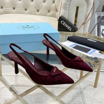 Prada Suede Slingback Pumps 7.5cm Burgundy 2025 1I901M (MD-251027136)