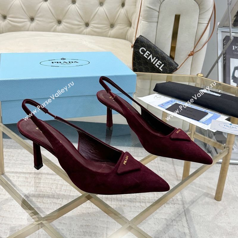 Prada Suede Slingback Pumps 7.5cm Burgundy 2025 1I901M (MD-251027136)