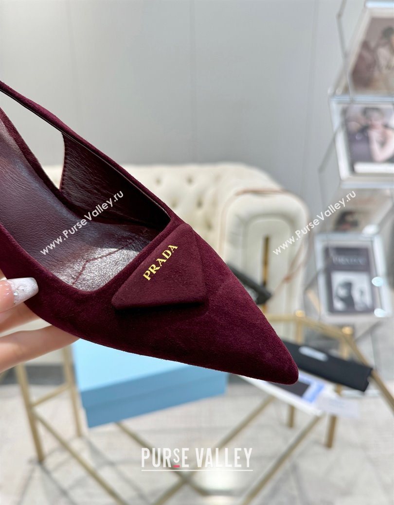 Prada Suede Slingback Pumps 7.5cm Burgundy 2025 1I901M (MD-251027136)