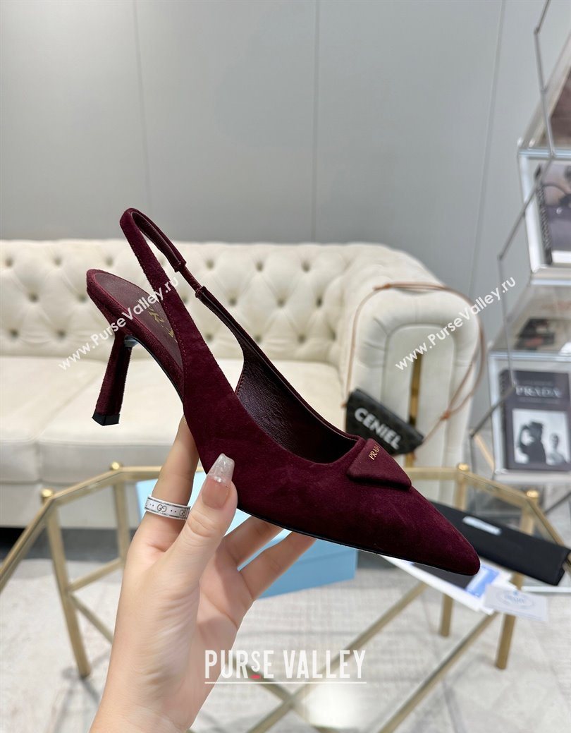 Prada Suede Slingback Pumps 7.5cm Burgundy 2025 1I901M (MD-251027136)