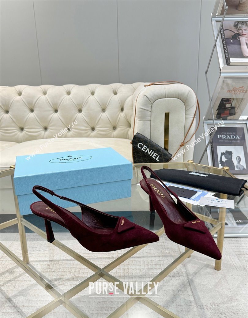 Prada Suede Slingback Pumps 7.5cm Burgundy 2025 1I901M (MD-251027136)