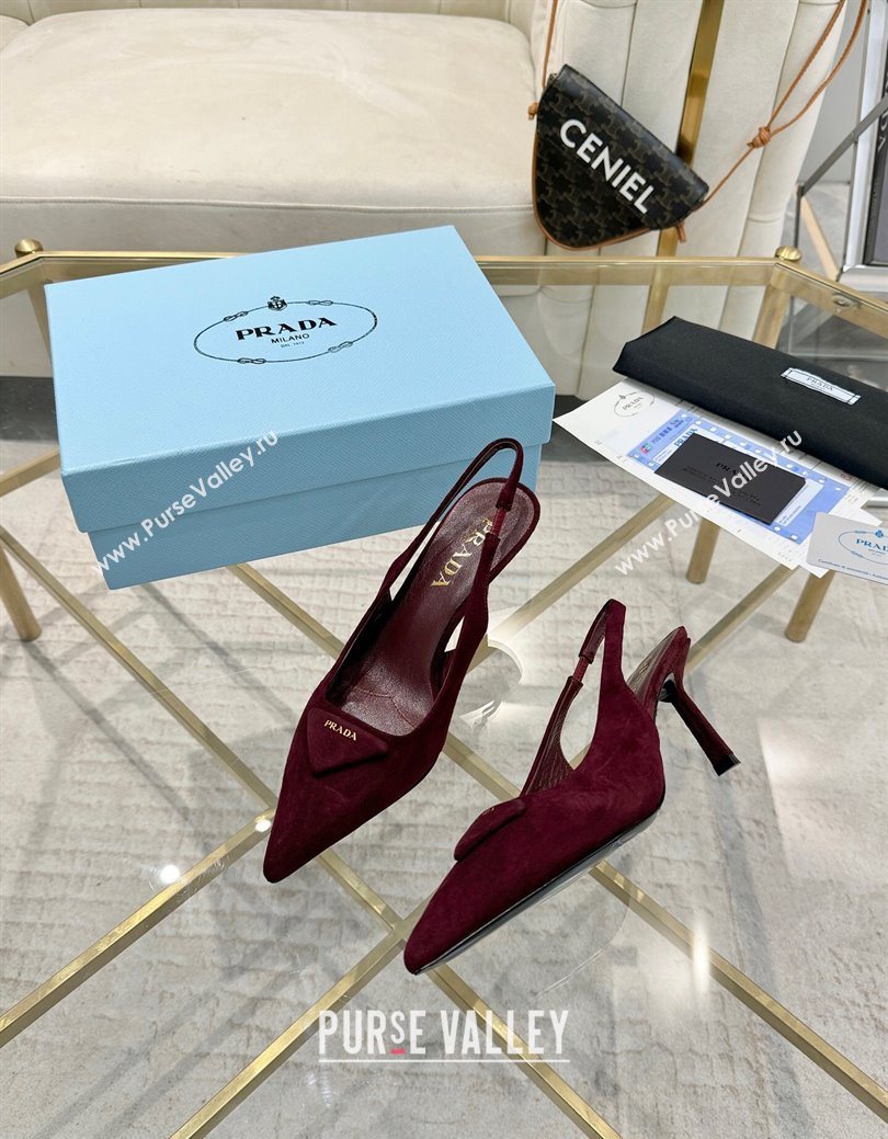 Prada Suede Slingback Pumps 7.5cm Burgundy 2025 1I901M (MD-251027136)