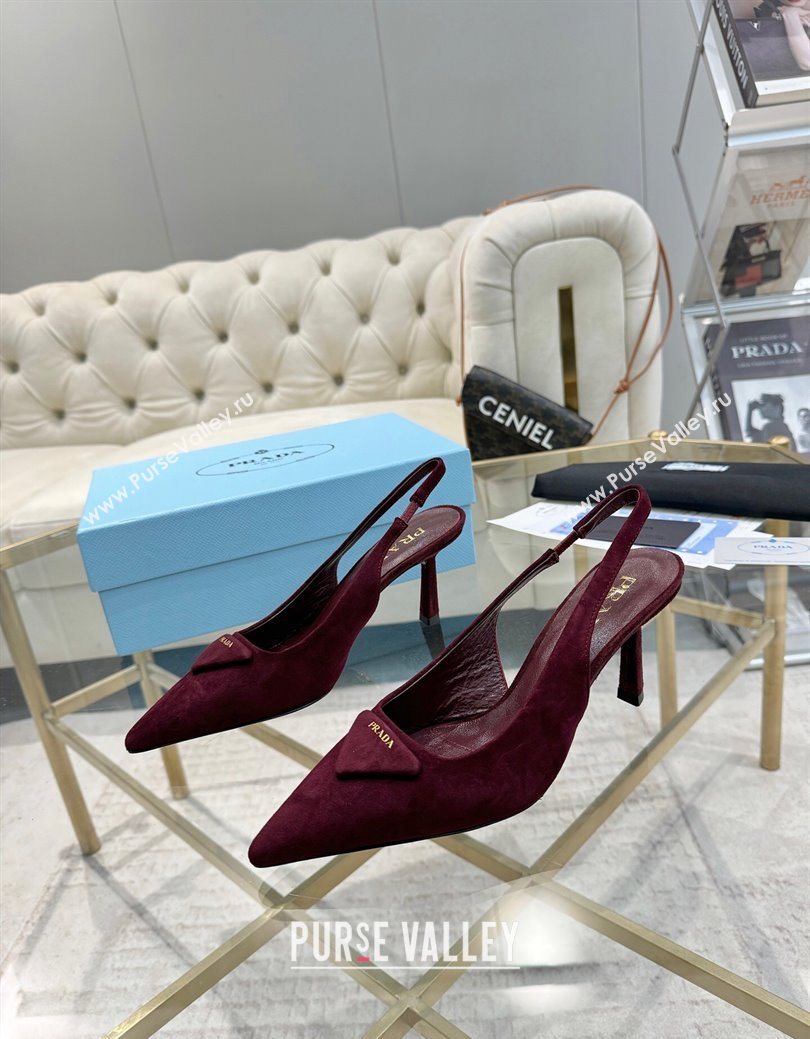 Prada Suede Slingback Pumps 7.5cm Burgundy 2025 1I901M (MD-251027136)