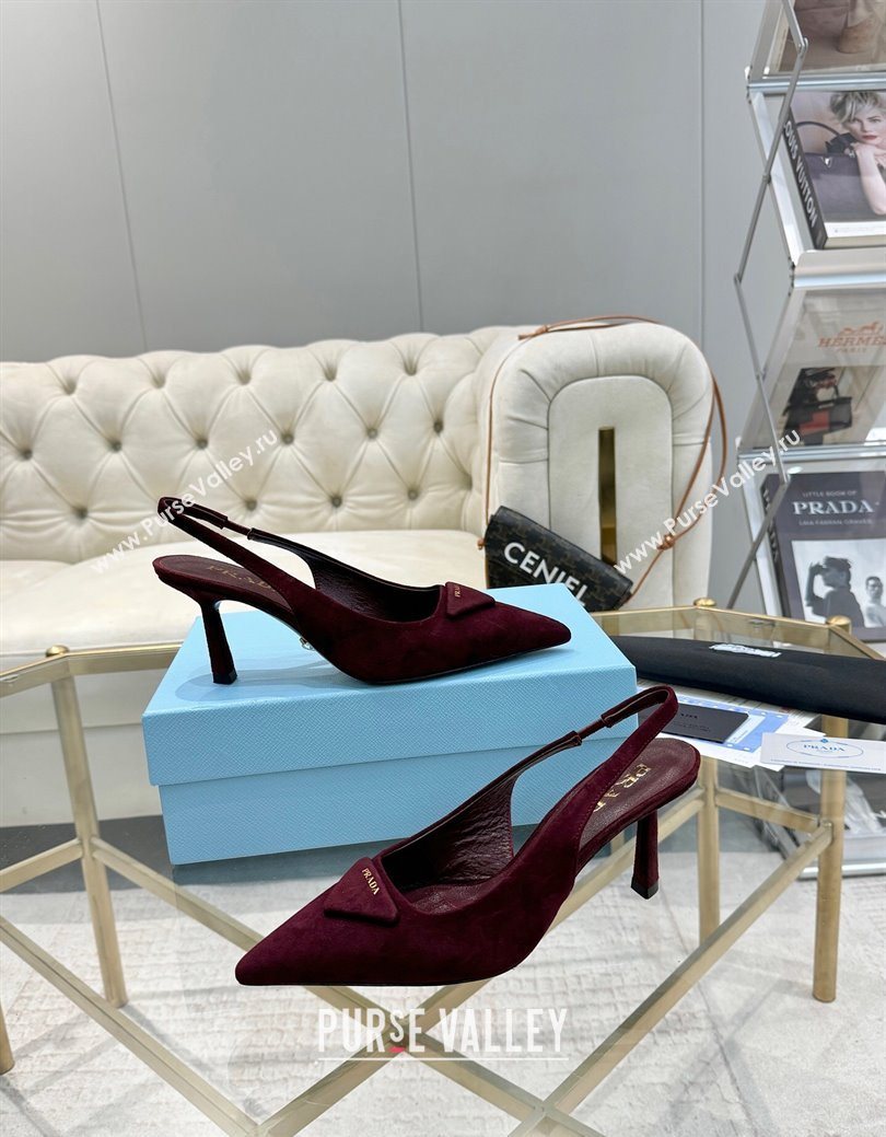 Prada Suede Slingback Pumps 7.5cm Burgundy 2025 1I901M (MD-251027136)