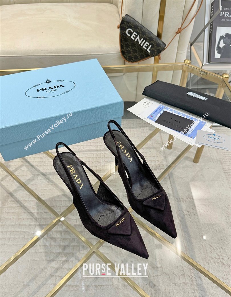 Prada Suede Slingback Pumps 7.5cm Dark Coffee 2025 1I901M (MD-251027138)