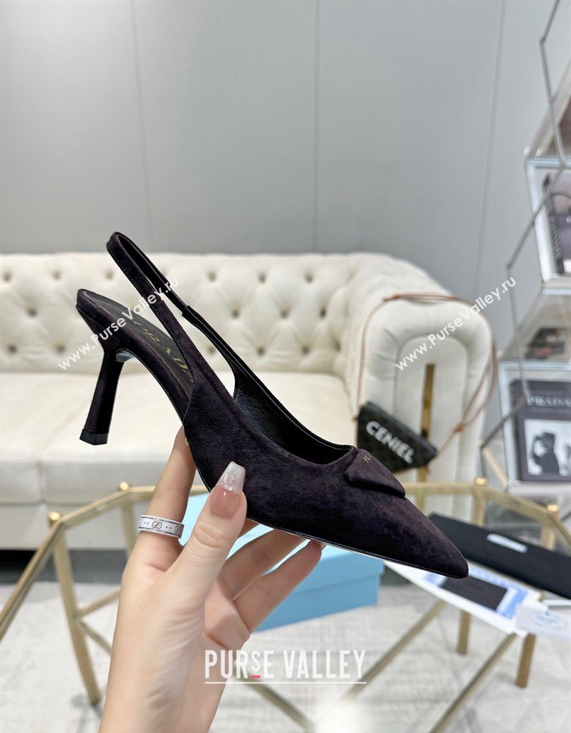 Prada Suede Slingback Pumps 7.5cm Dark Coffee 2025 1I901M (MD-251027138)