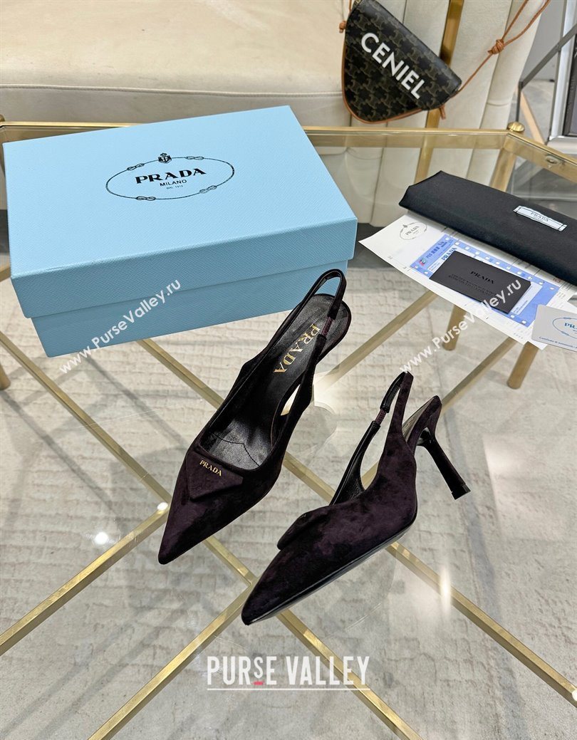 Prada Suede Slingback Pumps 7.5cm Dark Coffee 2025 1I901M (MD-251027138)