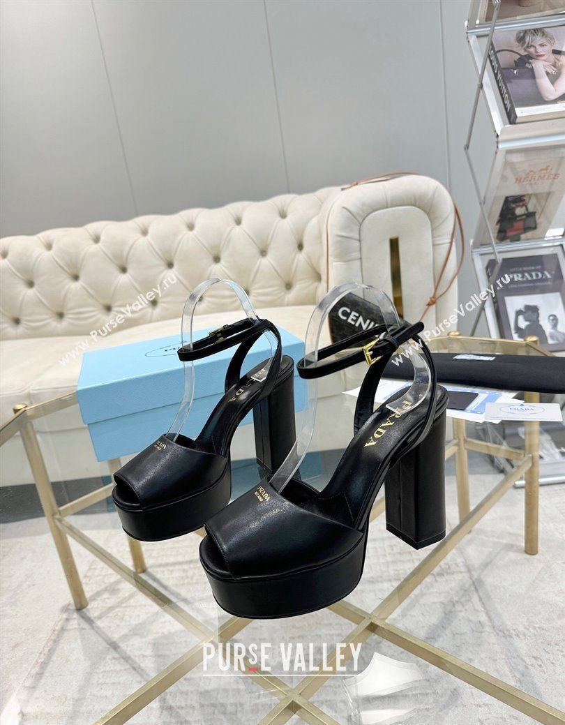 Prada Leather Platform Heel Sandals 12cm Black 2025 PR102707 (MD-251027129)