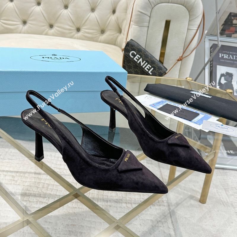 Prada Suede Slingback Pumps 7.5cm Dark Coffee 2025 1I901M (MD-251027138)