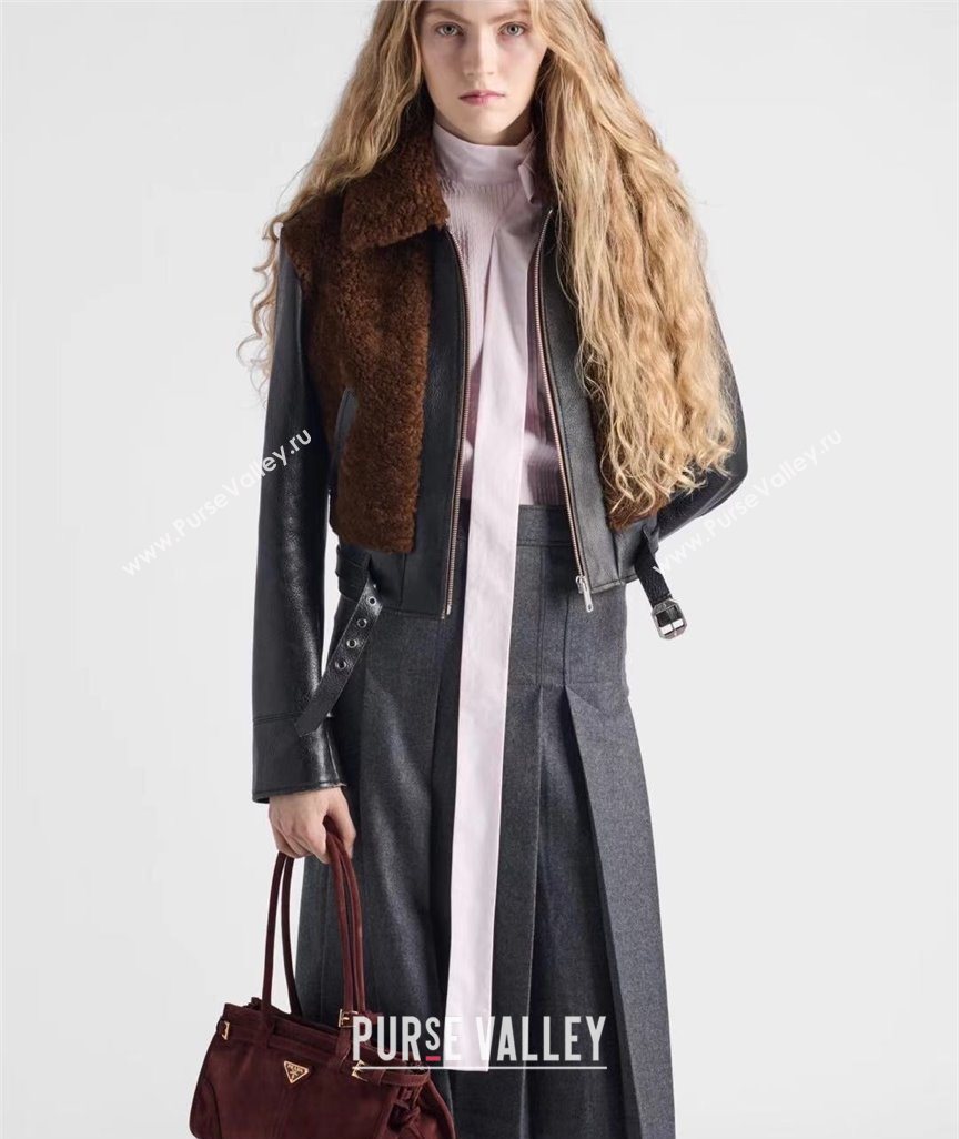 Prada Bonnie Medium Suede handbag 1BA426 Burgundy 2025 (YZ-251121117)