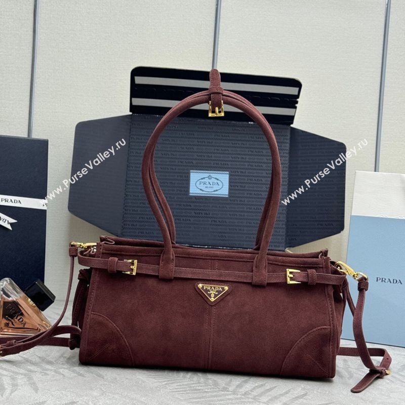 Prada Bonnie Medium Suede handbag 1BA426 Burgundy 2025 (YZ-251121117)
