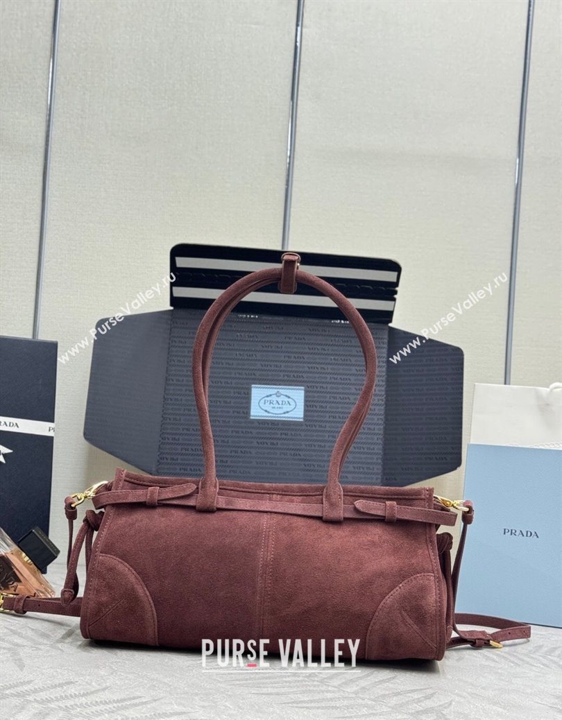 Prada Bonnie Medium Suede handbag 1BA426 Burgundy 2025 (YZ-251121117)