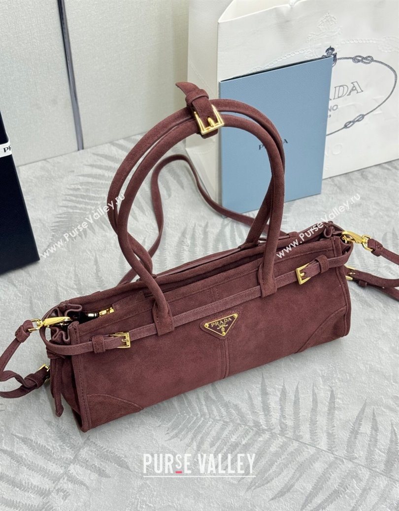 Prada Bonnie Medium Suede handbag 1BA426 Burgundy 2025 (YZ-251121117)