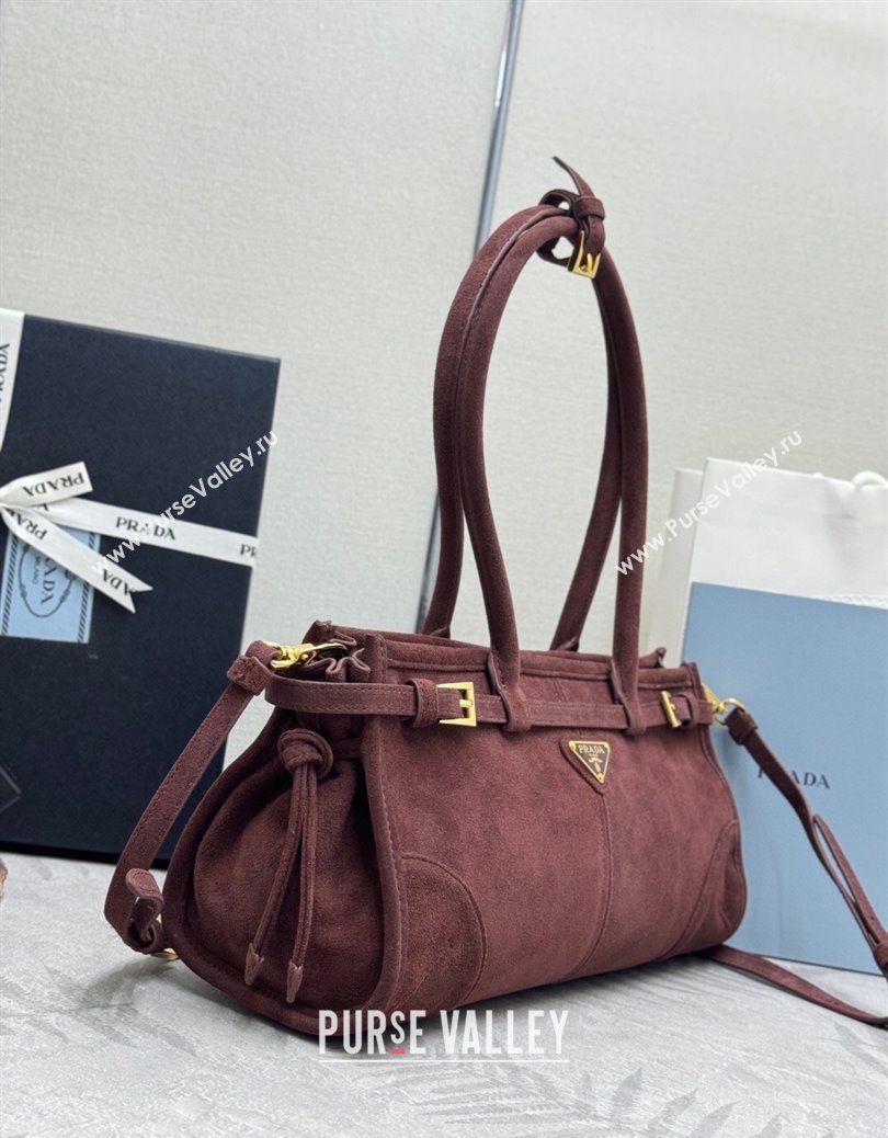 Prada Bonnie Medium Suede handbag 1BA426 Burgundy 2025 (YZ-251121117)