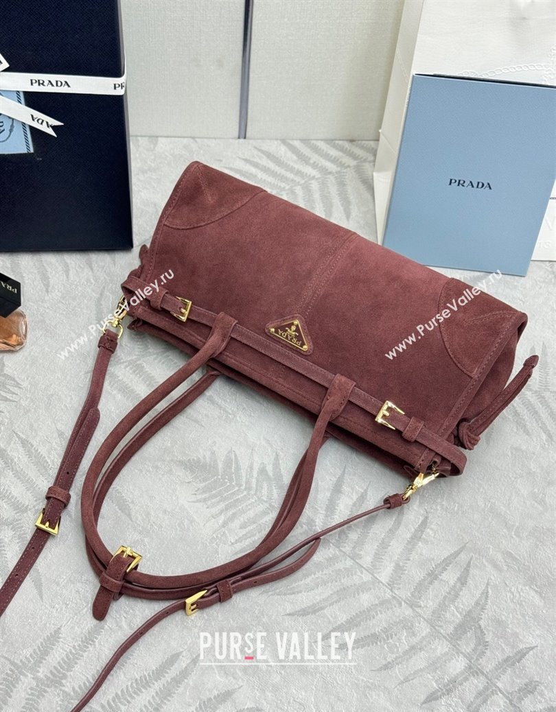 Prada Bonnie Medium Suede handbag 1BA426 Burgundy 2025 (YZ-251121117)