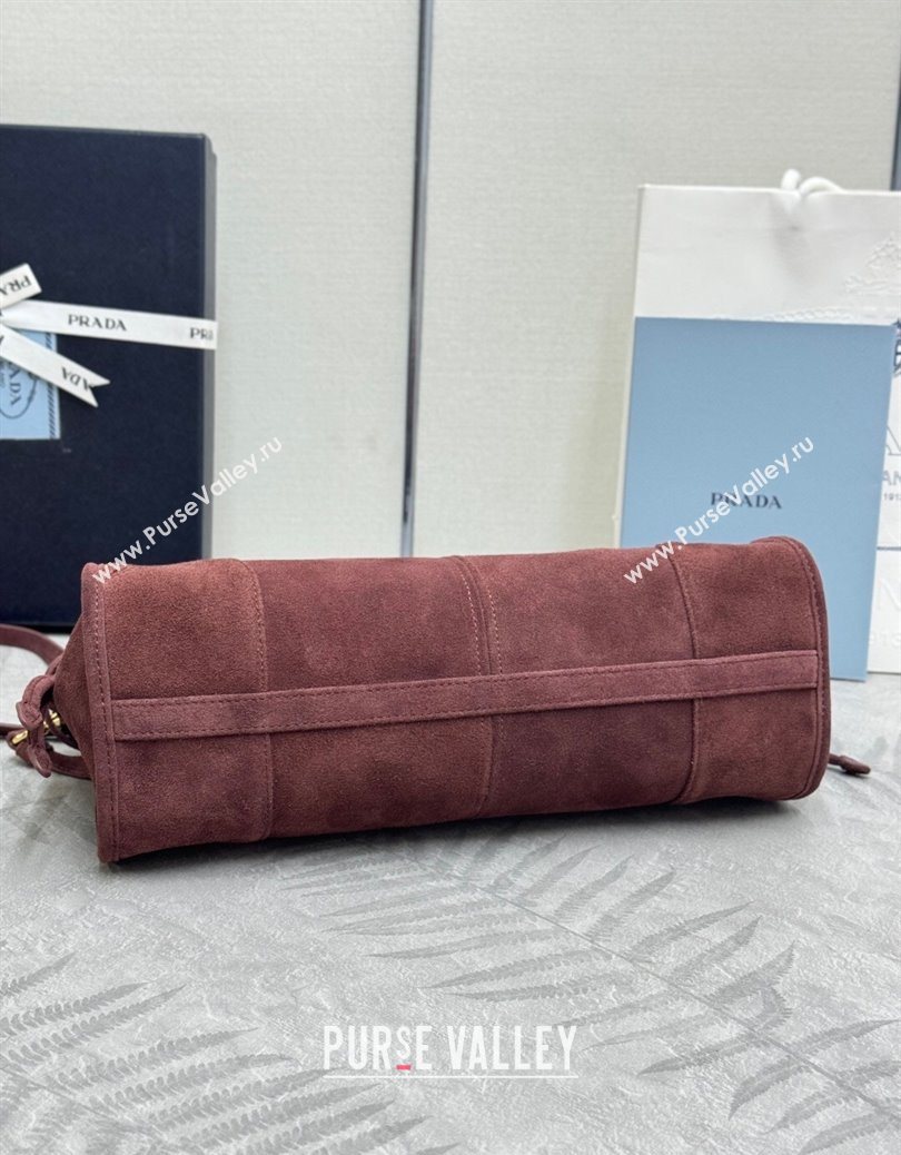 Prada Bonnie Medium Suede handbag 1BA426 Burgundy 2025 (YZ-251121117)