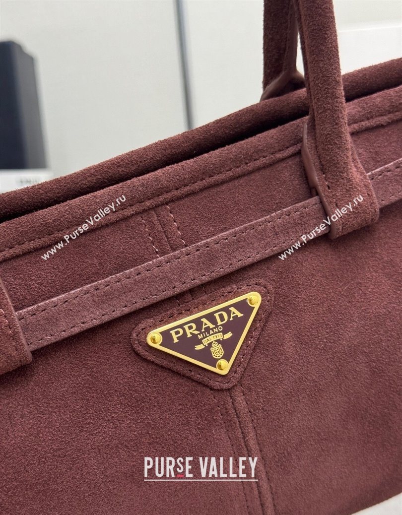 Prada Bonnie Medium Suede handbag 1BA426 Burgundy 2025 (YZ-251121117)