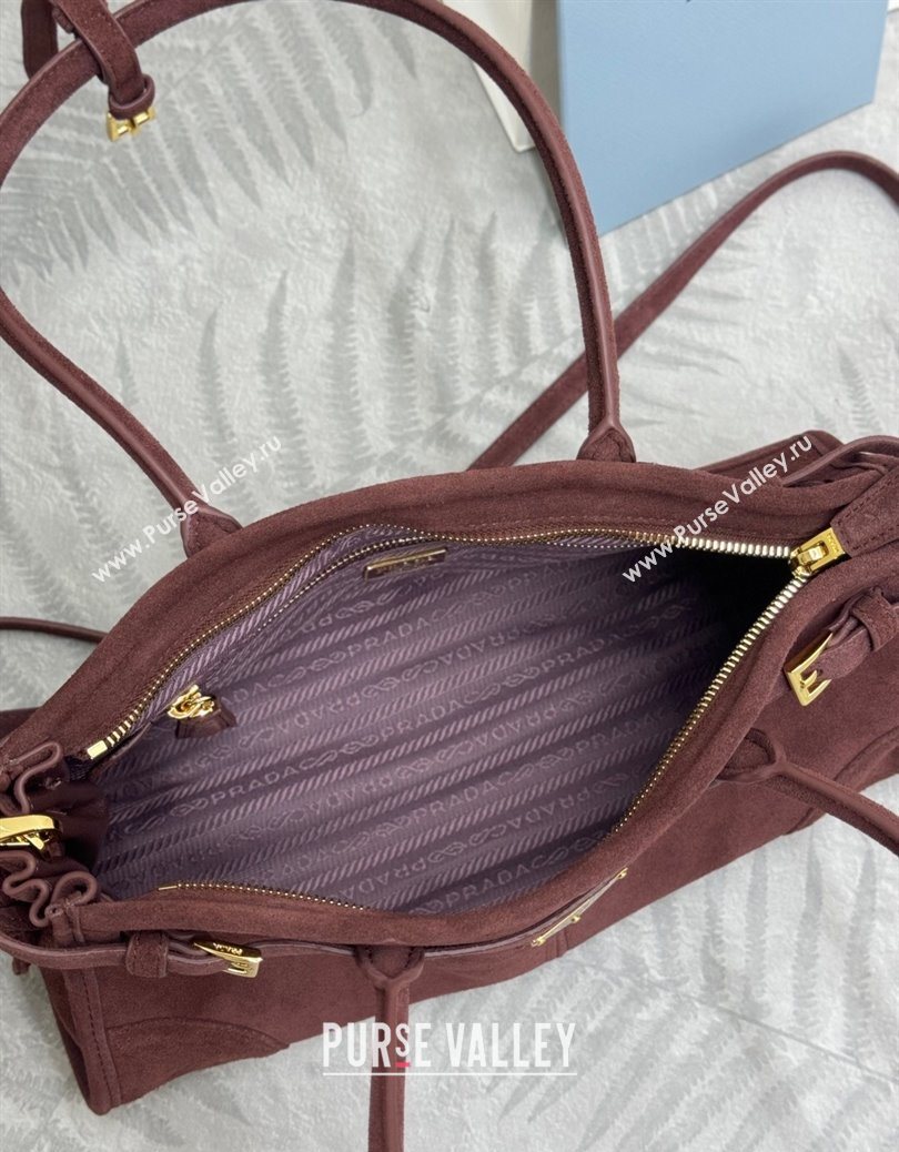 Prada Bonnie Medium Suede handbag 1BA426 Burgundy 2025 (YZ-251121117)