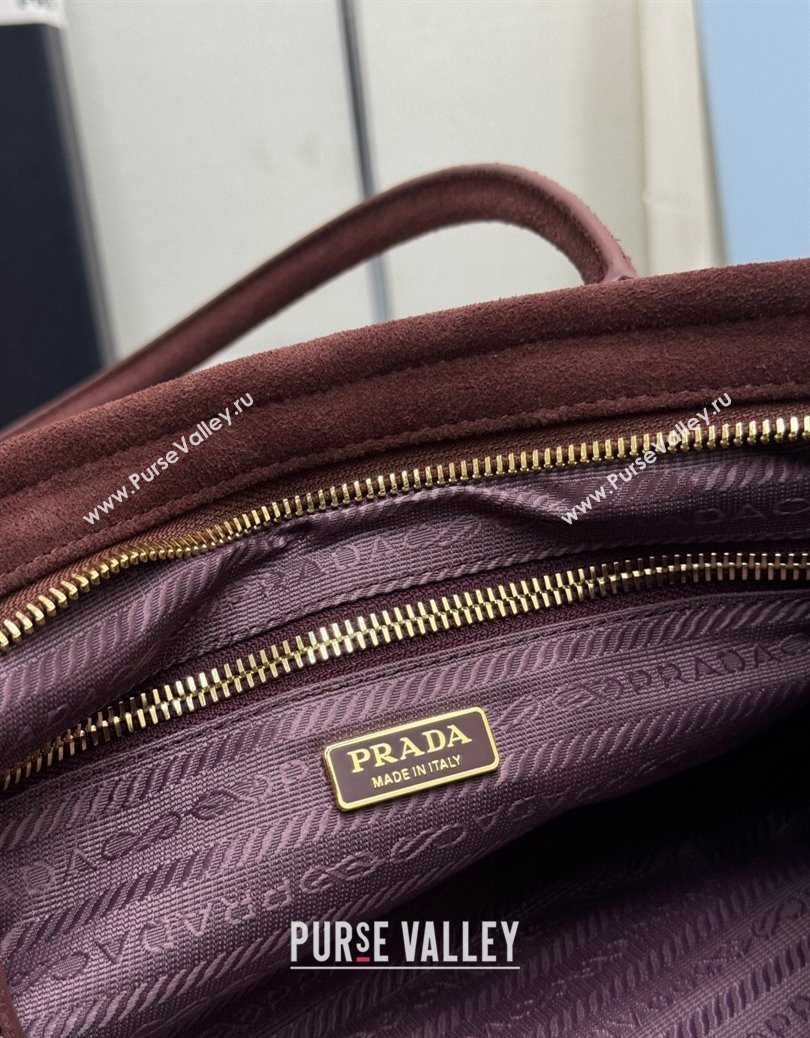 Prada Bonnie Medium Suede handbag 1BA426 Burgundy 2025 (YZ-251121117)