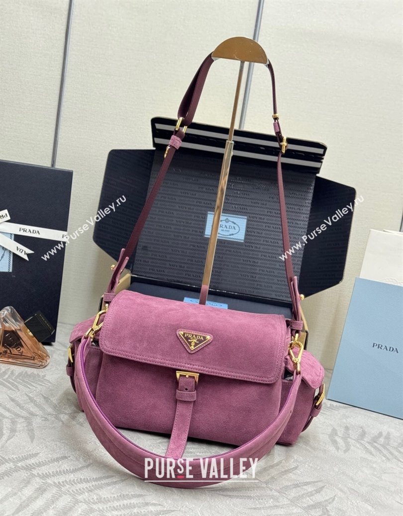Prada Explore medium suede shoulder bag with flap Purple 2025 1BD394 (YZ-251121091)