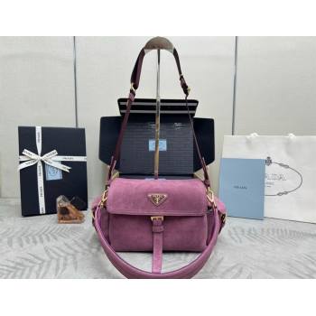 Prada Explore medium suede shoulder bag with flap Purple 2025 1BD394 (YZ-251121091)