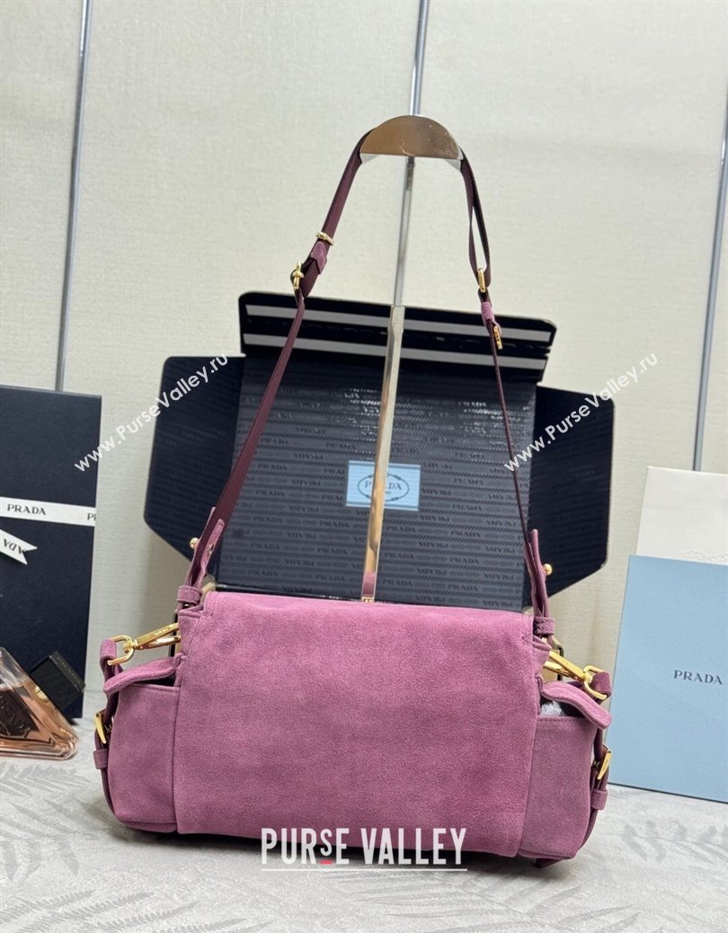 Prada Explore medium suede shoulder bag with flap Purple 2025 1BD394 (YZ-251121091)