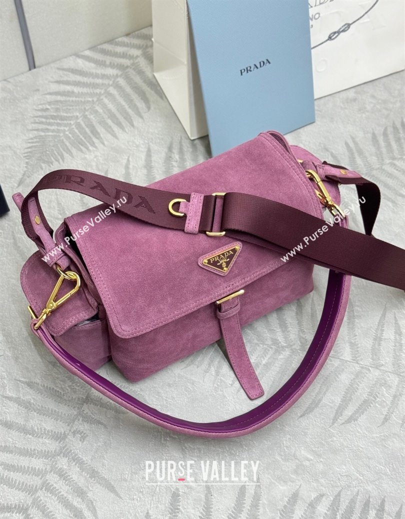 Prada Explore medium suede shoulder bag with flap Purple 2025 1BD394 (YZ-251121091)