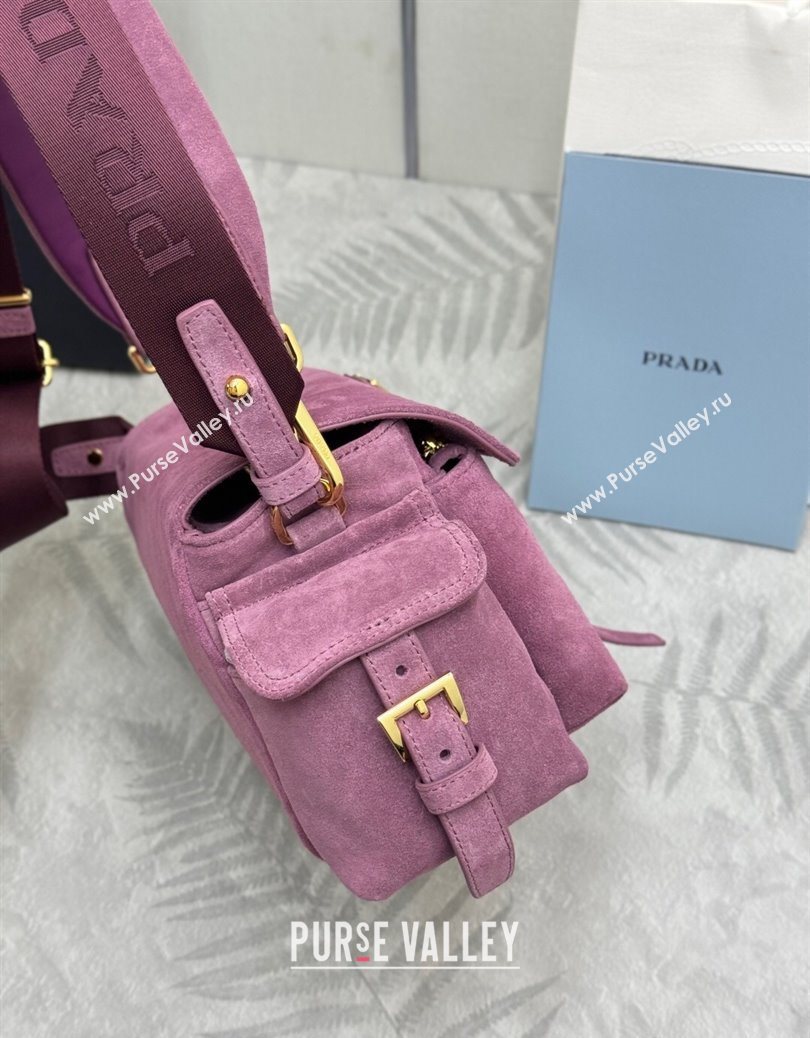 Prada Explore medium suede shoulder bag with flap Purple 2025 1BD394 (YZ-251121091)
