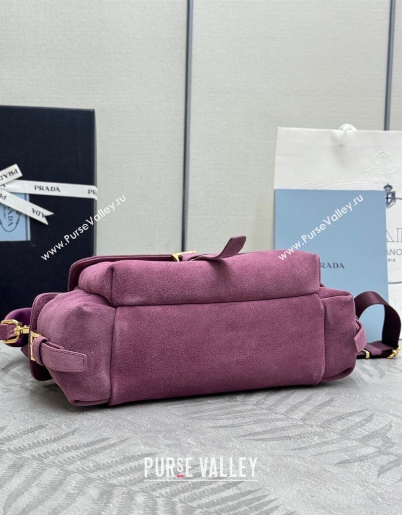 Prada Explore medium suede shoulder bag with flap Purple 2025 1BD394 (YZ-251121091)