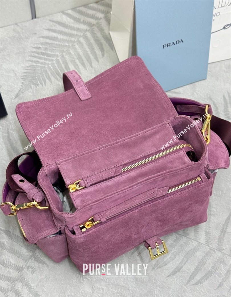 Prada Explore medium suede shoulder bag with flap Purple 2025 1BD394 (YZ-251121091)