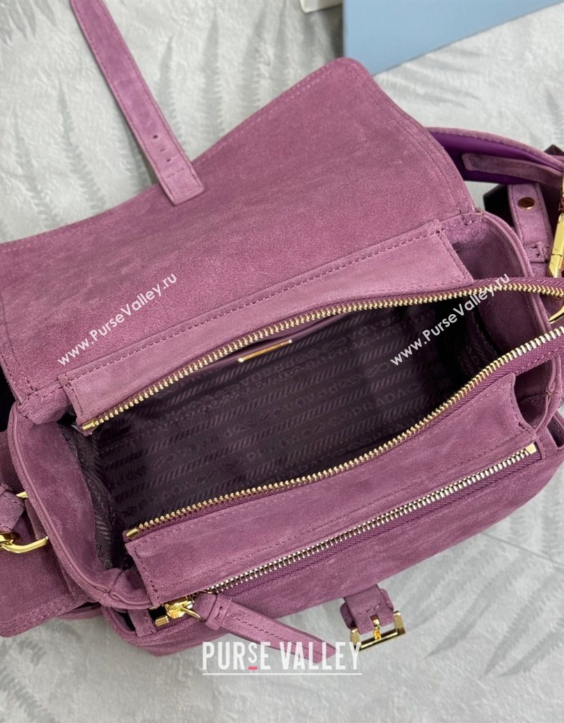 Prada Explore medium suede shoulder bag with flap Purple 2025 1BD394 (YZ-251121091)
