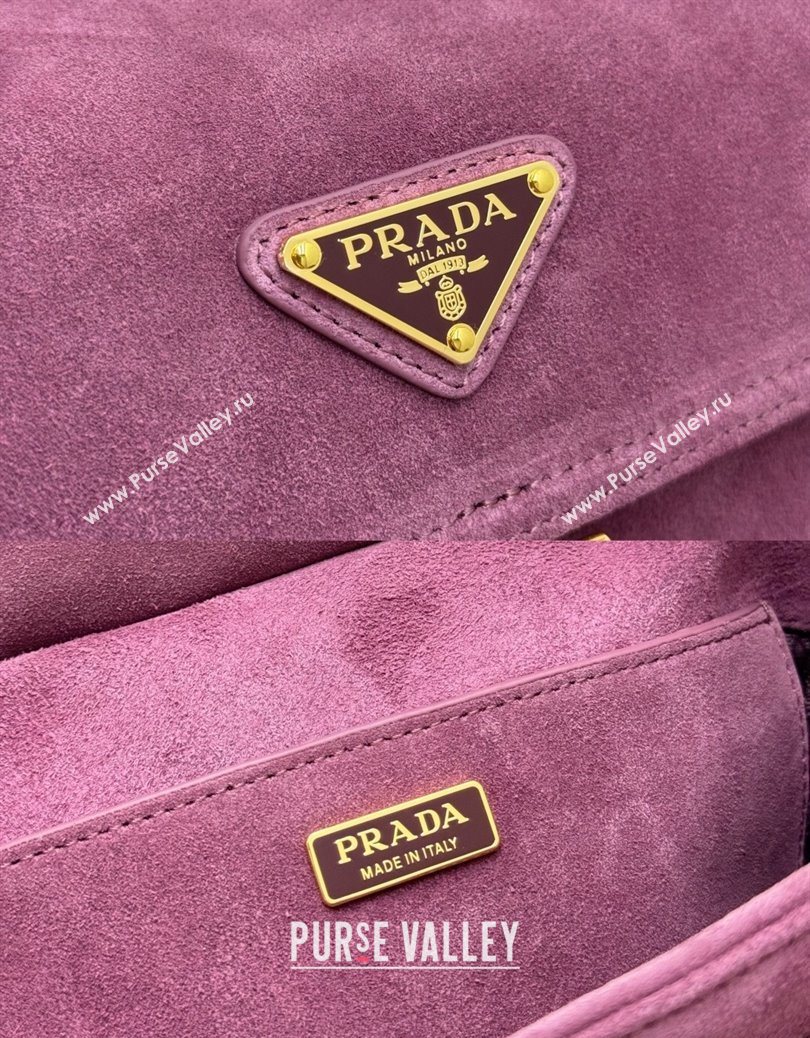 Prada Explore medium suede shoulder bag with flap Purple 2025 1BD394 (YZ-251121091)