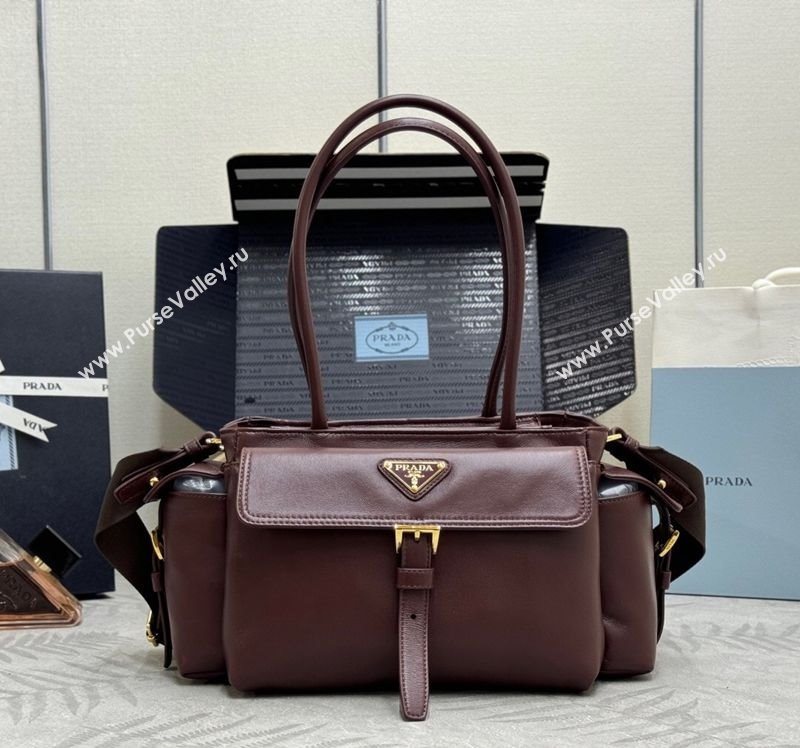 Prada Explore medium nappa leather tote bag Burgundy 2025 1BG596 (YZ-251121093)