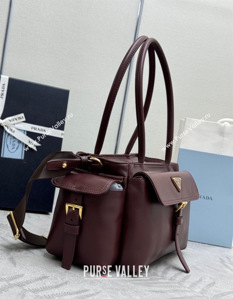 Prada Explore medium nappa leather tote bag Burgundy 2025 1BG596 (YZ-251121093)
