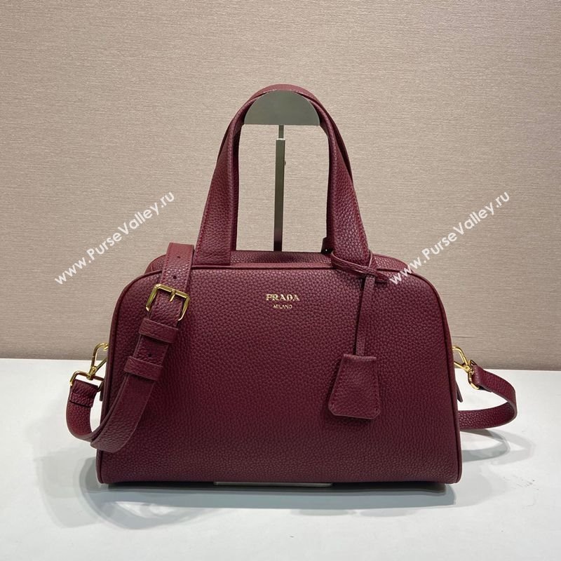 Prada Large leather top-handle bag Dark Burgundy 2025 1BB148 (YZ-251121143)