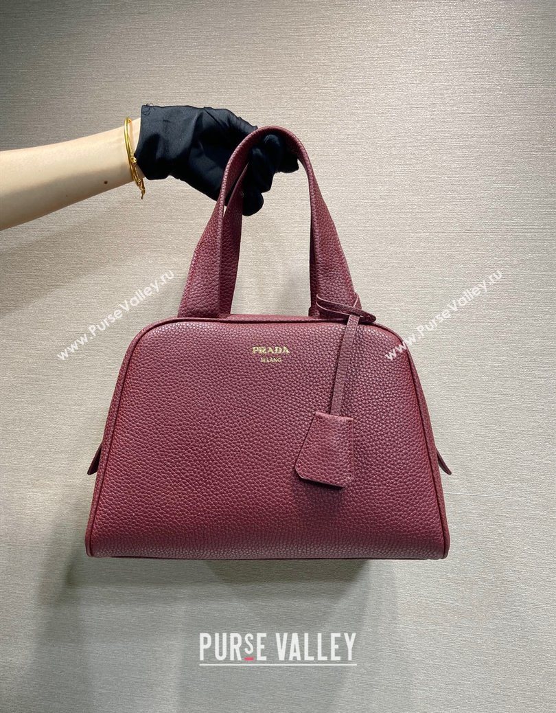 Prada Small leather top-handle bag Dark Burgundy 2025 1BB149 (YZ-251121146)