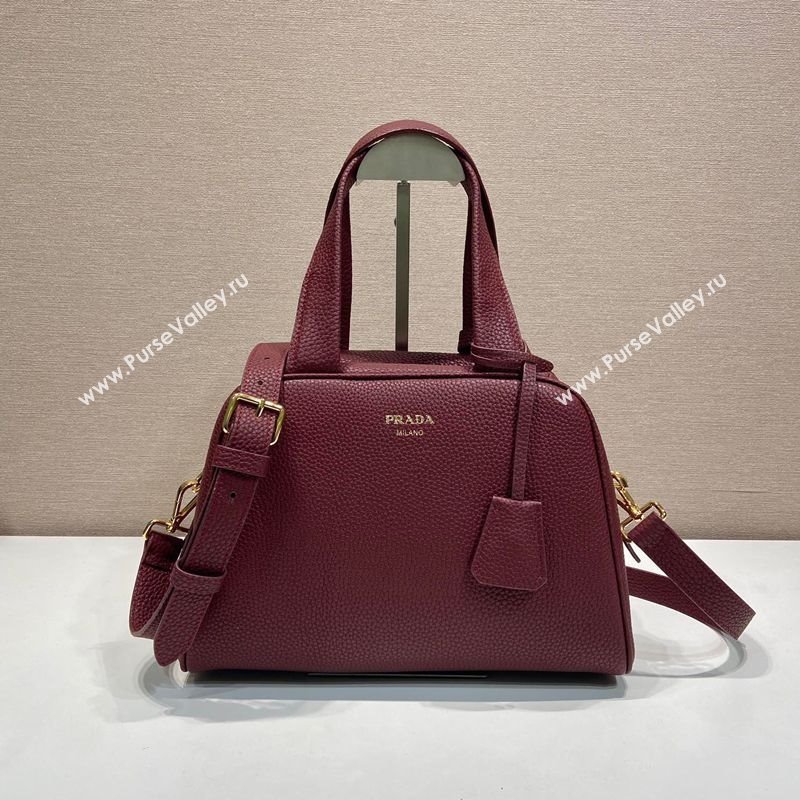 Prada Small leather top-handle bag Dark Burgundy 2025 1BB149 (YZ-251121146)