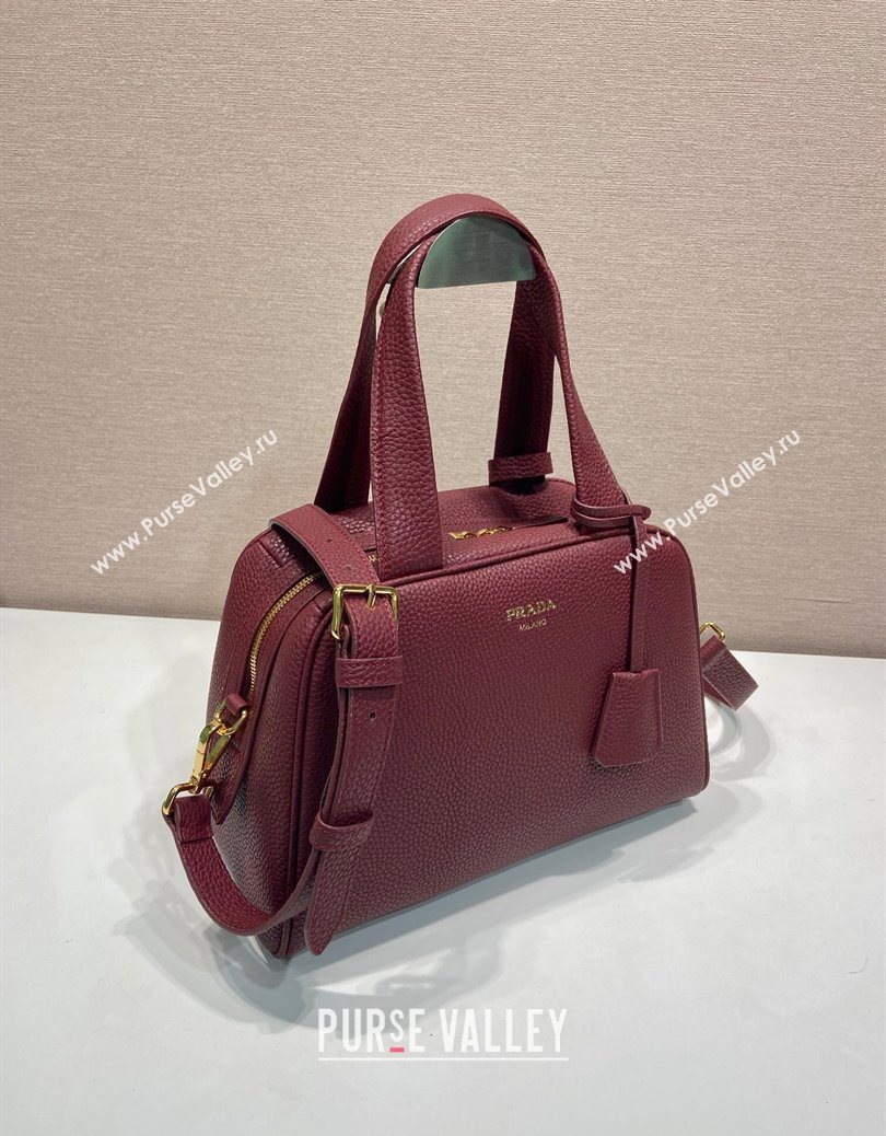 Prada Small leather top-handle bag Dark Burgundy 2025 1BB149 (YZ-251121146)