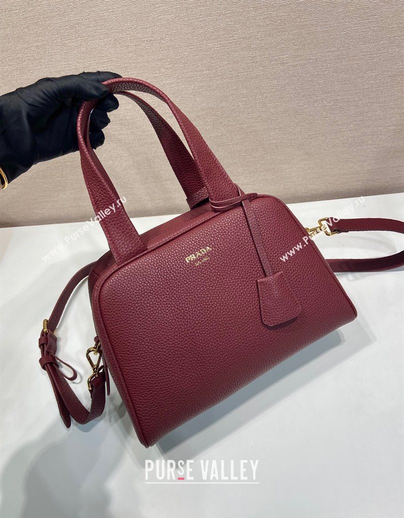 Prada Small leather top-handle bag Dark Burgundy 2025 1BB149 (YZ-251121146)