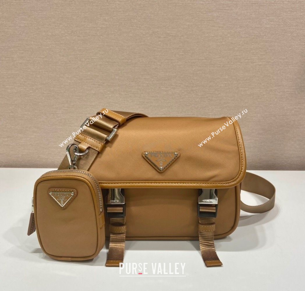 Prada Mens Nylon and Saffiano Leather Shoulder Bag 2VD034 Brandy Brown 2025 (YZ-251121151)