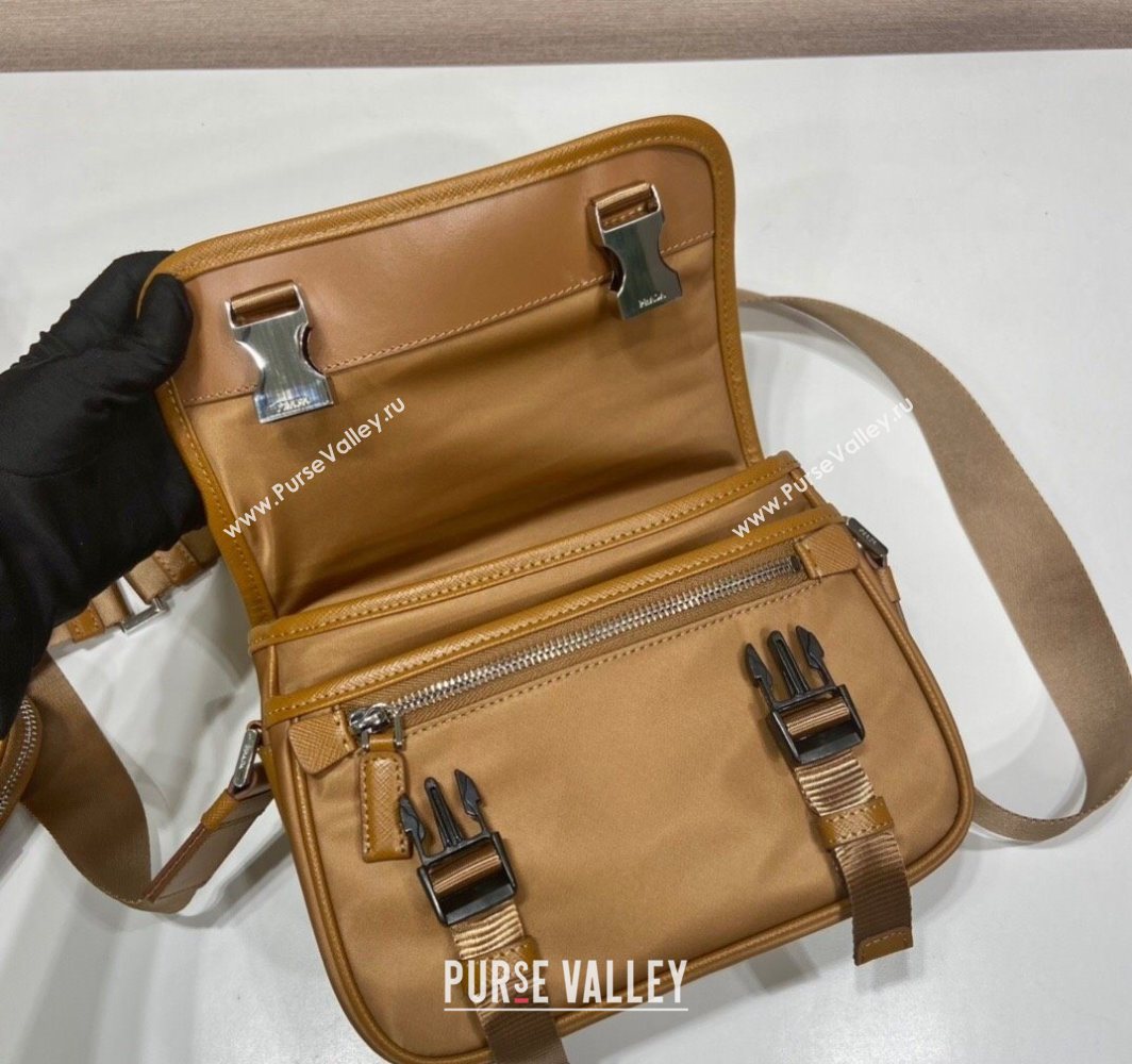 Prada Mens Nylon and Saffiano Leather Shoulder Bag 2VD034 Brandy Brown 2025 (YZ-251121151)