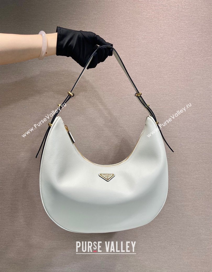 Prada Large leather hobo shoulder bag 1BC212 White 2025 (YZ-251122005)