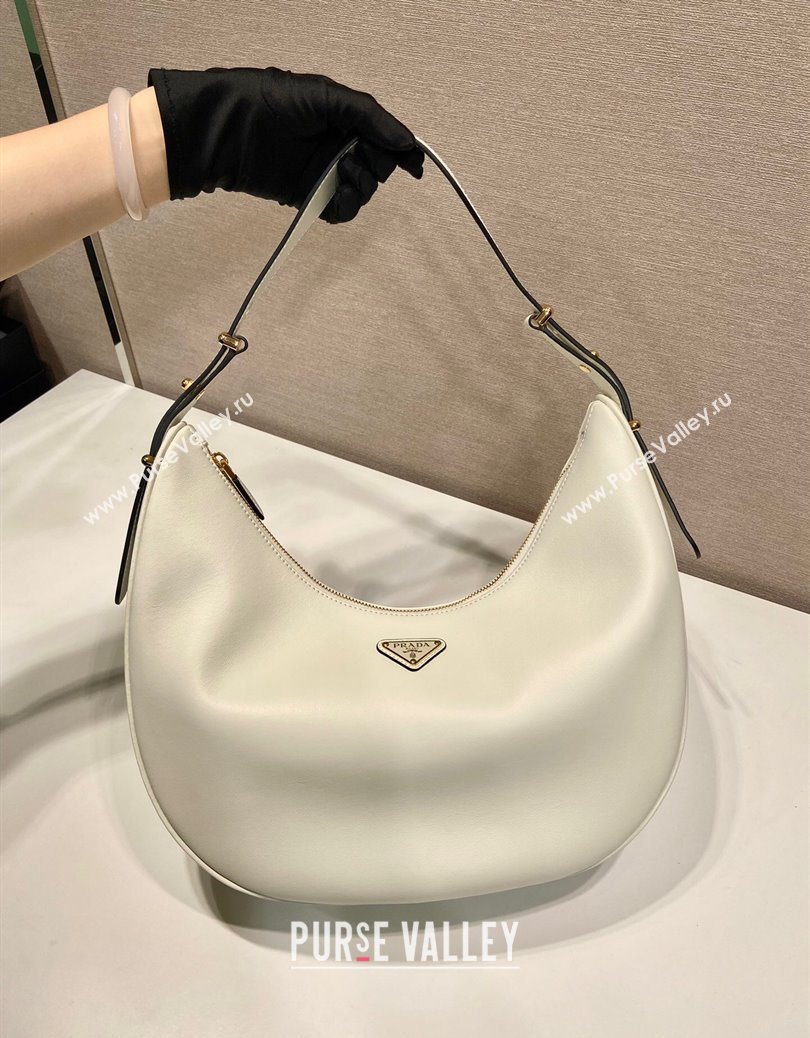 Prada Large leather hobo shoulder bag 1BC212 White 2025 (YZ-251122005)