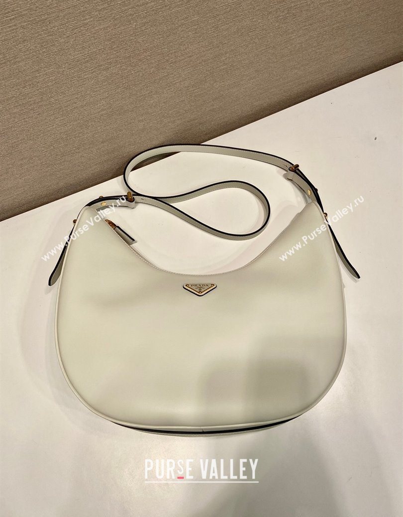 Prada Large leather hobo shoulder bag 1BC212 White 2025 (YZ-251122005)