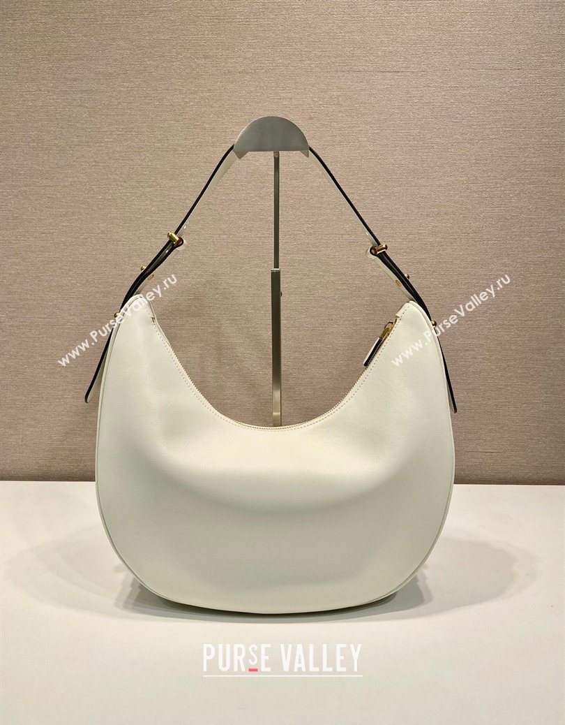 Prada Large leather hobo shoulder bag 1BC212 White 2025 (YZ-251122005)