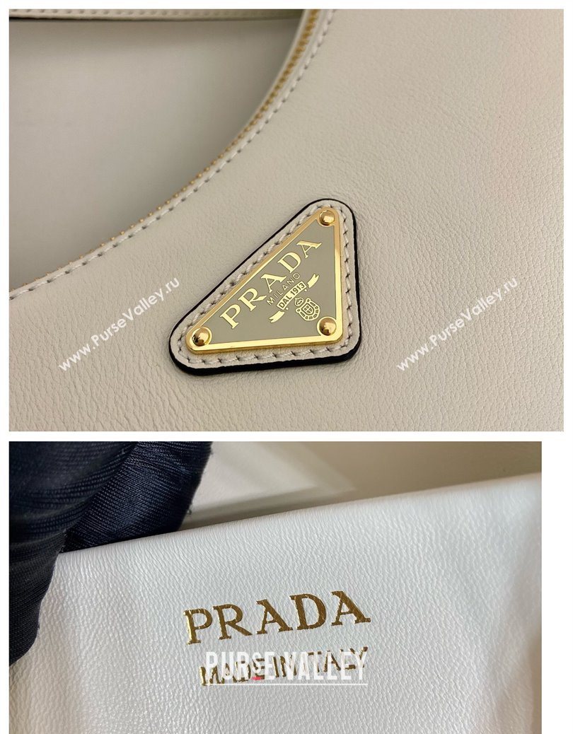 Prada Large leather hobo shoulder bag 1BC212 White 2025 (YZ-251122005)